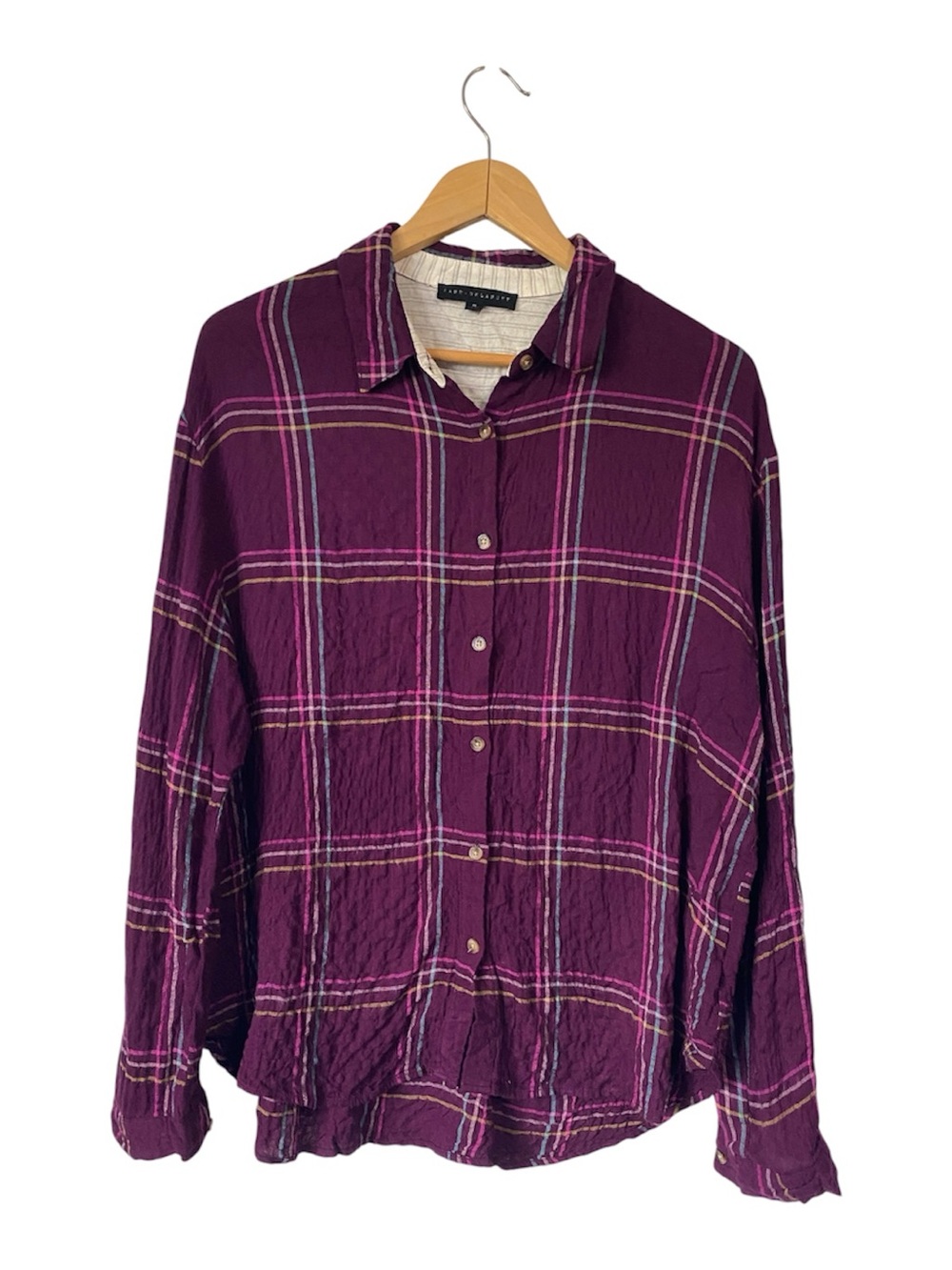 Jane + Delancey lightweight plaid button-up shirt long sleeve burgundy purple M
